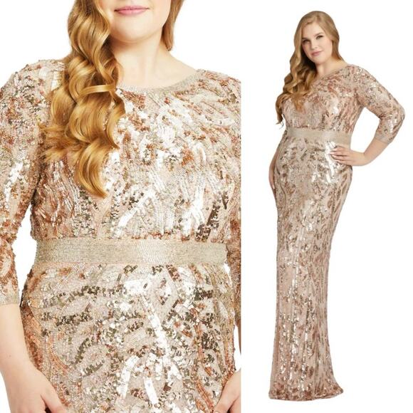 MAC DUGGAL Vintage Blush Rose Gold Sequined Evening Formal Gown - Picture 1 of 16